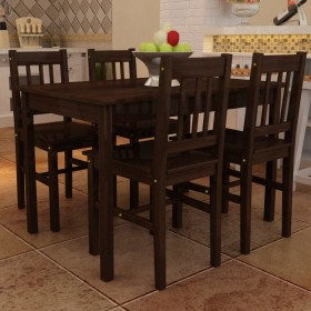 Dining table and 4 brown wooden chairs by vidaXL, Furniture sets for kitchens and dining rooms - Ref: Foro24-241221, Price: 2...