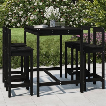 Set de mesa y taburetes altos jardín 5 piezas madera pino negro de vidaXL, Conjuntos de jardín - Ref: Foro24-3154754, Precio:...