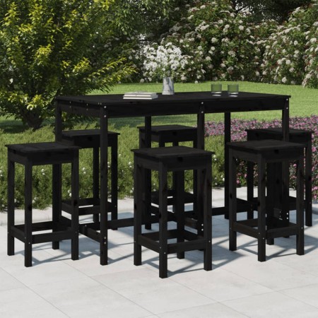 Set de mesa y taburetes altos jardín 7 piezas madera pino negro de vidaXL, Conjuntos de jardín - Ref: Foro24-3154759, Precio:...