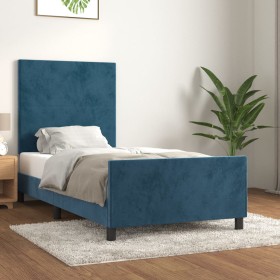 Estructura cama con cabecero terciopelo azul oscuro 100x200 cm de vidaXL, Camas y somieres - Ref: Foro24-3125621, Precio: 149...