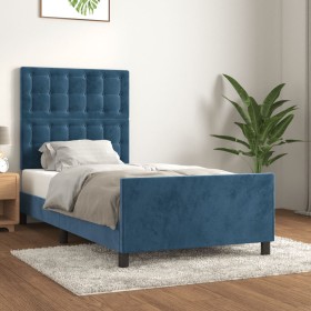 Estructura cama con cabecero terciopelo azul oscuro 100x200 cm de vidaXL, Camas y somieres - Ref: Foro24-3125987, Precio: 150...