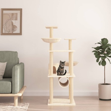 Katzenkratzbaum mit cremefarbenen Sisalstämmen, 141 cm von vidaXL, Katzenmöbel - Ref: Foro24-171747, Preis: 68,64 €, Rabatt: %