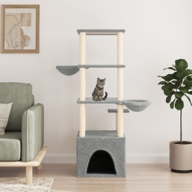 Rascador para gatos con postes de sisal gris claro 147 cm de vidaXL, Mobiliario para gatos - Ref: Foro24-171781, Precio: 62,9...