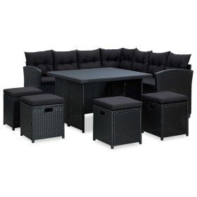 Set muebles de jardín 6 piezas y cojines ratán sintético negro de vidaXL, Conjuntos de jardín - Ref: Foro24-315230, Precio: 7...