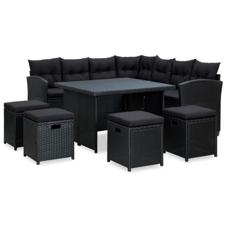 Set muebles de jardín 6 piezas y cojines ratán sintético negro de vidaXL, Conjuntos de jardín - Ref: Foro24-315230, Precio: 8...