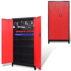 Tool cabinet 2 doors black/red steel 90x40x180 cm by vidaXL, Tool cabinets - Ref: Foro24-20158, Price: 358,99 €, Discount: %