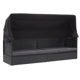 Garden lounger with black synthetic rattan awning by vidaXL, Loungers - Ref: Foro24-46092, Price: 231,99 €, Discount: %