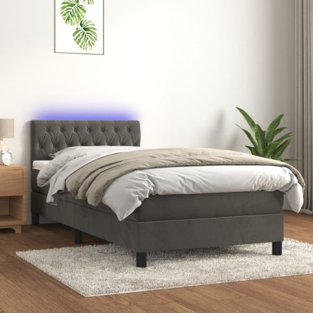 Cama box spring colchón y LED terciopelo gris oscuro 100x200 cm de vidaXL, Camas y somieres - Ref: Foro24-3134568, Precio: 36...