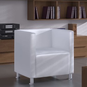 Sillón en forma de cubo de cuero sintético blanco de vidaXL, Sillones - Ref: Foro24-240069, Precio: 165,99 €, Descuento: %