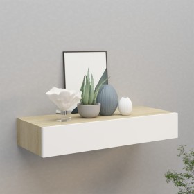 Oak and white MDF wall shelf with drawer 60x23.5x10 cm by vidaXL, Shelves and shelves - Ref: Foro24-330263, Price: 64,14 €, D...