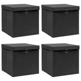 Cajas de almacenaje con tapas 4 uds tela negro 32x32x32 cm de vidaXL, Cestas para almacenaje - Ref: Foro24-288333, Precio: 30...