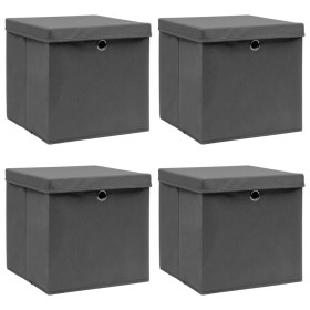 Storage boxes with lids 4 pcs gray fabric 32x32x32 cm by vidaXL, Storage baskets - Ref: Foro24-288335, Price: 30,14 €, Discou...