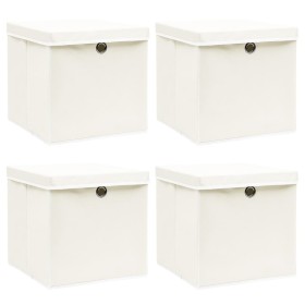 Cajas de almacenaje con tapas 4 uds tela blanco 32x32x32 cm de vidaXL, Cestas para almacenaje - Ref: Foro24-288350, Precio: 2...