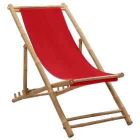 Strandliege aus Bambus und rotem Segeltuch von vidaXL, Gartenstühle - Ref: Foro24-313020, Preis: 55,99 €, Rabatt: %