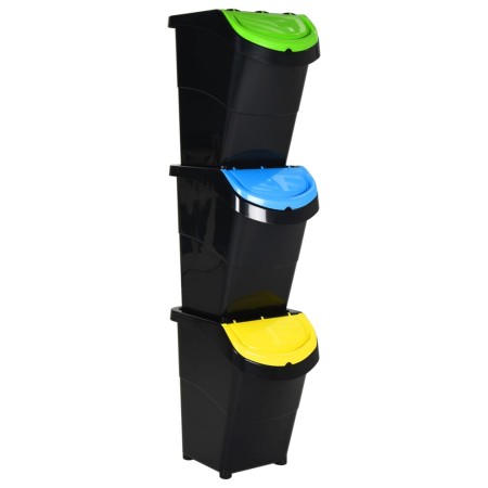 Stackable trash cans with lid 3 pcs PP black 120 L by vidaXL, Garbage cans and trash cans - Ref: Foro24-364071, Price: 86,13 ...