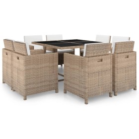 Set comedor de jardín 9 piezas y cojines ratán sintético beige de vidaXL, Conjuntos de jardín - Ref: Foro24-42545, Precio: 63...