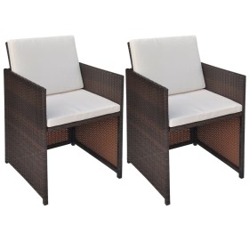 Garden chairs with cushions 2 units brown synthetic rattan by vidaXL, Garden chairs - Ref: Foro24-42560, Price: 193,99 €, Dis...