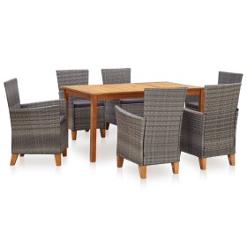 Dining set 7 pieces synthetic rattan solid gray acacia wood by vidaXL, Garden sets - Ref: Foro24-46001, Price: 552,39 €, Disc...