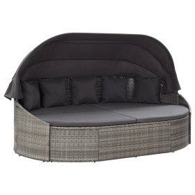 Tumbona de jardín con dosel de ratán sintético gris de vidaXL, Camas para exteriores - Ref: Foro24-46093, Precio: 685,99 €, D...