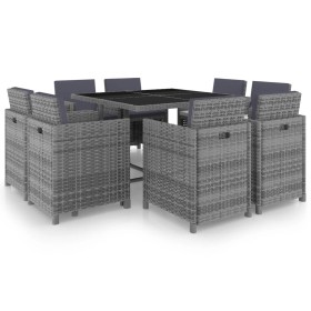 Set comedor de jardín 9 piezas y cojines ratán sintético gris de vidaXL, Conjuntos de jardín - Ref: Foro24-46375, Precio: 632...