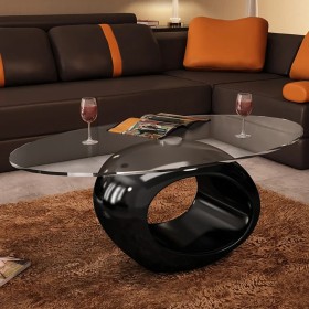 Couchtisch mit ovaler Oberfläche aus glänzend schwarzem Glas von vidaXL, Couchtisch - Ref: Foro24-240319, Preis: 316,58 €, Ra...