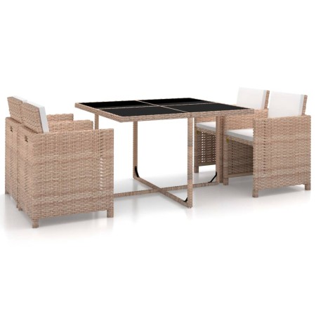 Set de comedor de jardín 5 pzas y cojines ratán sintético beige de vidaXL, Conjuntos de jardín - Ref: Foro24-46385, Precio: 3...