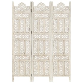 Screen 3 panels hand carved white mango wood 120x165 cm by vidaXL, Room dividers - Ref: Foro24-285318, Price: 149,88 €, Disco...