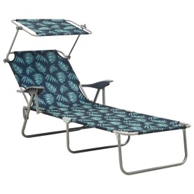 Tumbona con toldo acero estampado de hojas de vidaXL, Tumbonas - Ref: Foro24-310338, Precio: 90,99 €, Descuento: %