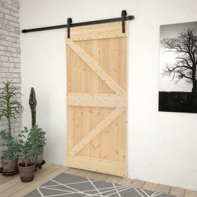 Puerta corredera con herrajes madera maciza de pino 90x210 cm de vidaXL, Puertas - Ref: Foro24-3057499, Precio: 154,99 €, Des...