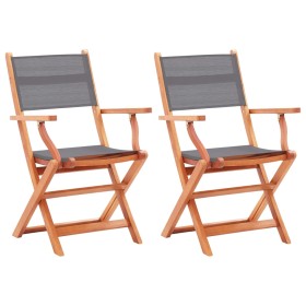 Folding garden chairs 2 units eucalyptus wood and gray textilene by vidaXL, Garden chairs - Ref: Foro24-48690, Price: 148,38 ...