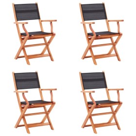 Folding garden chairs 4 pcs black textilene eucalyptus wood by vidaXL, Garden chairs - Ref: Foro24-48693, Price: 260,09 €, Di...