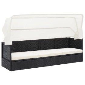 Sofá de jardín con dosel negro ratán sintético de vidaXL, Tumbonas - Ref: Foro24-49393, Precio: 189,99 €, Descuento: %