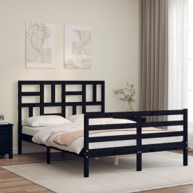 Bed frame with black solid wood headboard 140x190 cm by vidaXL, Beds and slatted bases - Ref: Foro24-3194880, Price: 164,99 €...