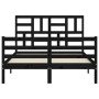 Bed frame with black solid wood headboard 140x190 cm by vidaXL, Beds and slatted bases - Ref: Foro24-3194880, Price: 164,50 €...