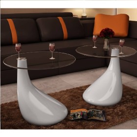 Coffee table round surface glossy white glass 2 pcs by vidaXL, Coffee table - Ref: Foro24-240322, Price: 171,26 €, Discount: %