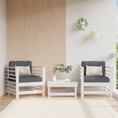 Sillones de jardín con cojines 2 uds madera maciza pino blanco de vidaXL, Sofás modulares de exterior - Ref: Foro24-825675, P...