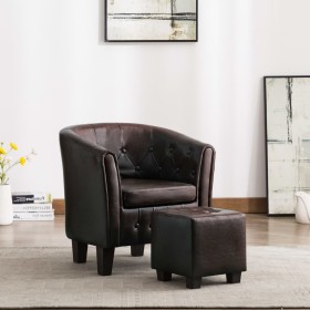 Cube design armchair with footrest in brown synthetic leather by vidaXL, Armchairs - Ref: Foro24-248047, Price: 161,99 €, Dis...