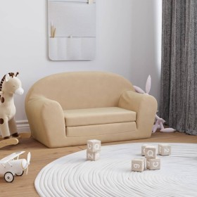 2-Sitzer-Schlafsofa für Kinder aus weichem cremefarbenem Plüsch von vidaXL, Baby- und Kleinkindmöbel - Ref: Foro24-341782, Pr...