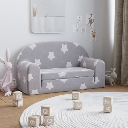 Sofá cama infantil 2 plazas felpa suave gris claro estrellas de vidaXL, Mobiliario para bebés y niños pequeños - Ref: Foro24-...