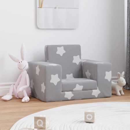 Sofá cama infantil felpa suave gris claro con estrellas de vidaXL, Mobiliario para bebés y niños pequeños - Ref: Foro24-34182...