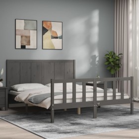 Double bed frame with gray solid wood headboard by vidaXL, Beds and slatted bases - Ref: Foro24-3192628, Price: 187,99 €, Dis...