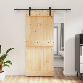 Puerta corredera con herrajes madera maciza de pino 90x210 cm de vidaXL, Puertas - Ref: Foro24-3202974, Precio: 145,99 €, Des...