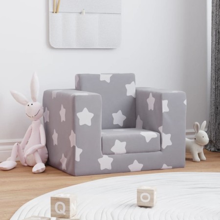 Sofá cama infantil felpa suave gris claro con estrellas de vidaXL, Mobiliario para bebés y niños pequeños - Ref: Foro24-34184...