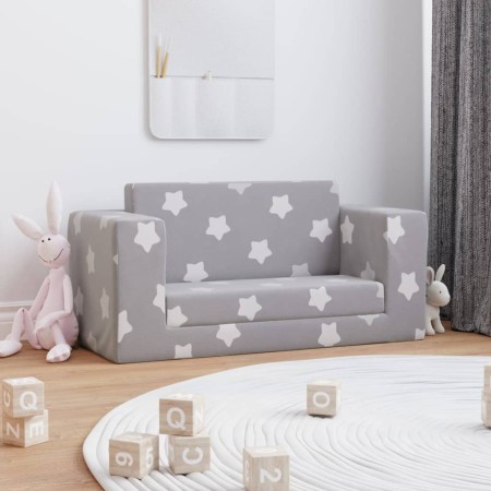 Sofá cama infantil 2 plazas felpa suave gris claro estrellas de vidaXL, Mobiliario para bebés y niños pequeños - Ref: Foro24-...