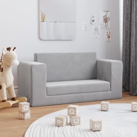 2-Sitzer-Schlafsofa für Kinder aus hellgrauem, weichem Plüsch von vidaXL, Baby- und Kleinkindmöbel - Ref: Foro24-341852, Prei...