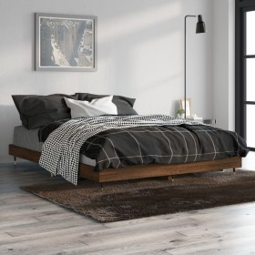 Oak brown engineered wood bed frame 140x190 cm by vidaXL, Beds and slatted bases - Ref: Foro24-832180, Price: 118,76 €, Disco...