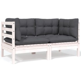 2-Sitzer-Gartensofa mit Kissen aus weißem Kiefernholz von vidaXL, Modulare Sofas für den Außenbereich - Ref: Foro24-806647, P...