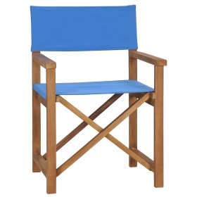 Solid teak wood director's chair in blue. by vidaXL, Garden chairs - Ref: Foro24-47412, Price: 127,05 €, Discount: %