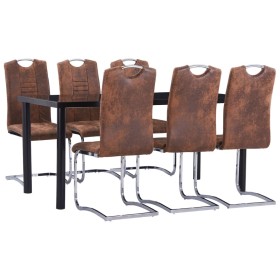 7-piece dining set in brown artificial suede. by vidaXL, Furniture sets for kitchens and dining rooms - Ref: Foro24-3053079, ...