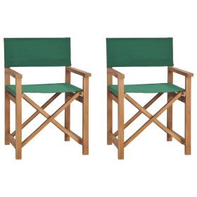 Folding director's chairs 2 units solid teak wood green by vidaXL, Garden chairs - Ref: Foro24-360090, Price: 223,99 €, Disco...